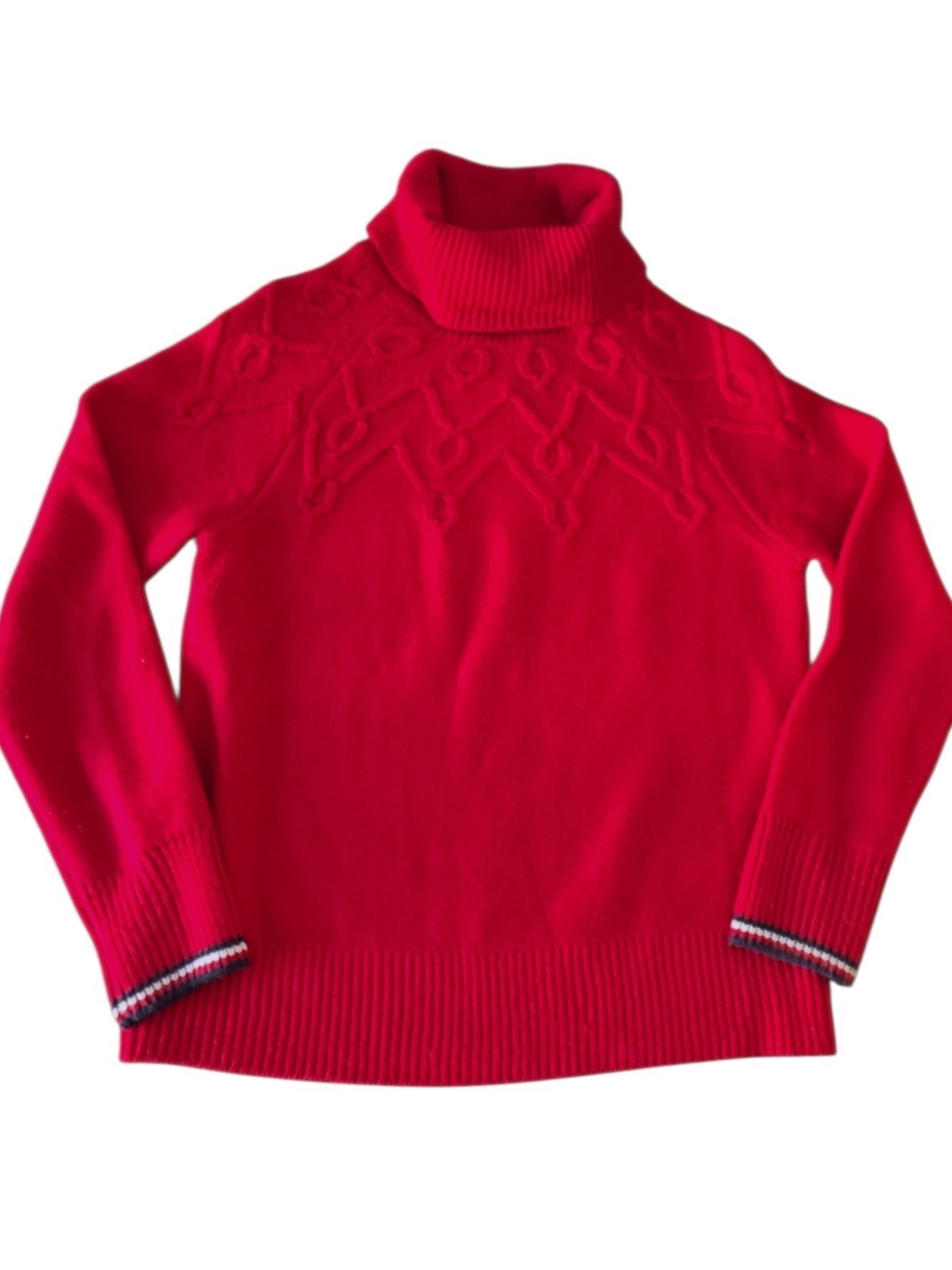 Tommy Hilfiger Red Cable Yoke Turtleneck Sweater Women’s Small